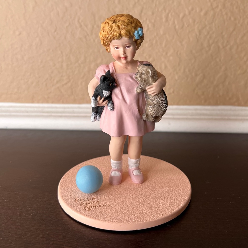 Vintage 1992 Danbury Mint Bessie Pease Gutman Little Girl Figurine, Cat Lover